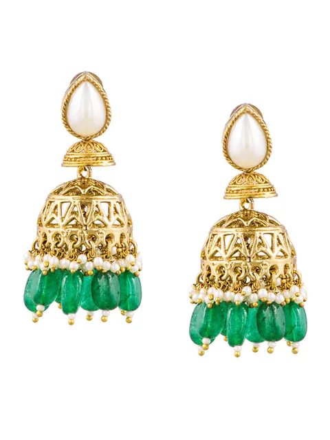 Traditional Jhumka Earrings in Green color - MT279