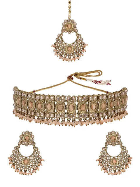 Reverse AD Choker Necklace Set in Mehendi finish - CNB7879