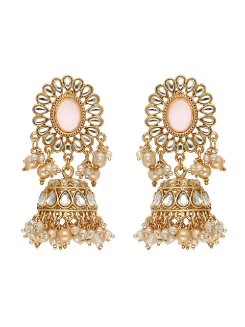 Kundan Jhumka Earrings in Pink, Mint, Black color and Gold finish - CNB3609