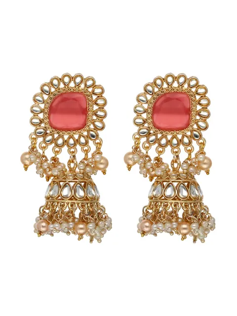 Kundan Jhumka Earrings in Mint, Rani Pink, Gajari color - CNB4446