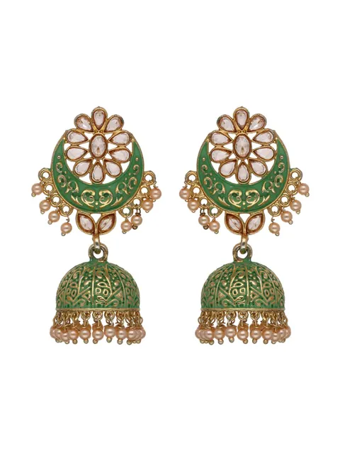 Reverse AD Jhumka Earrings in Mint, Grey, Gajari color - CNB4392