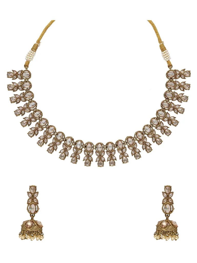 Reverse AD Necklace Set in Mehendi finish - OMK157L