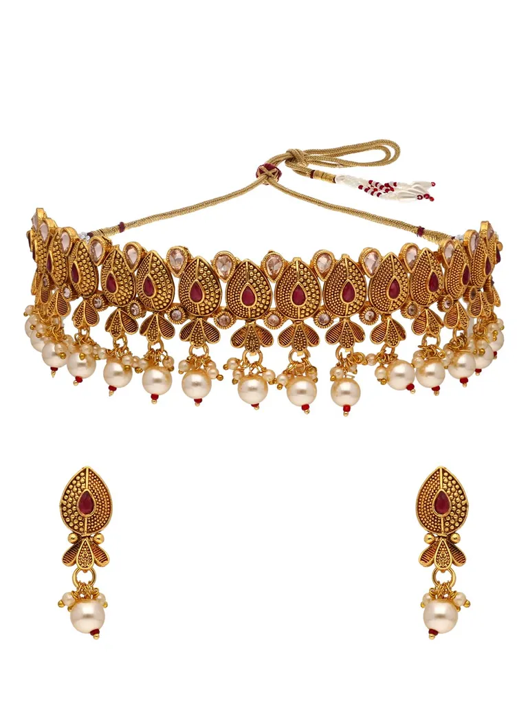Traditional Choker Necklace Set in Gold finish - SOC9007RU