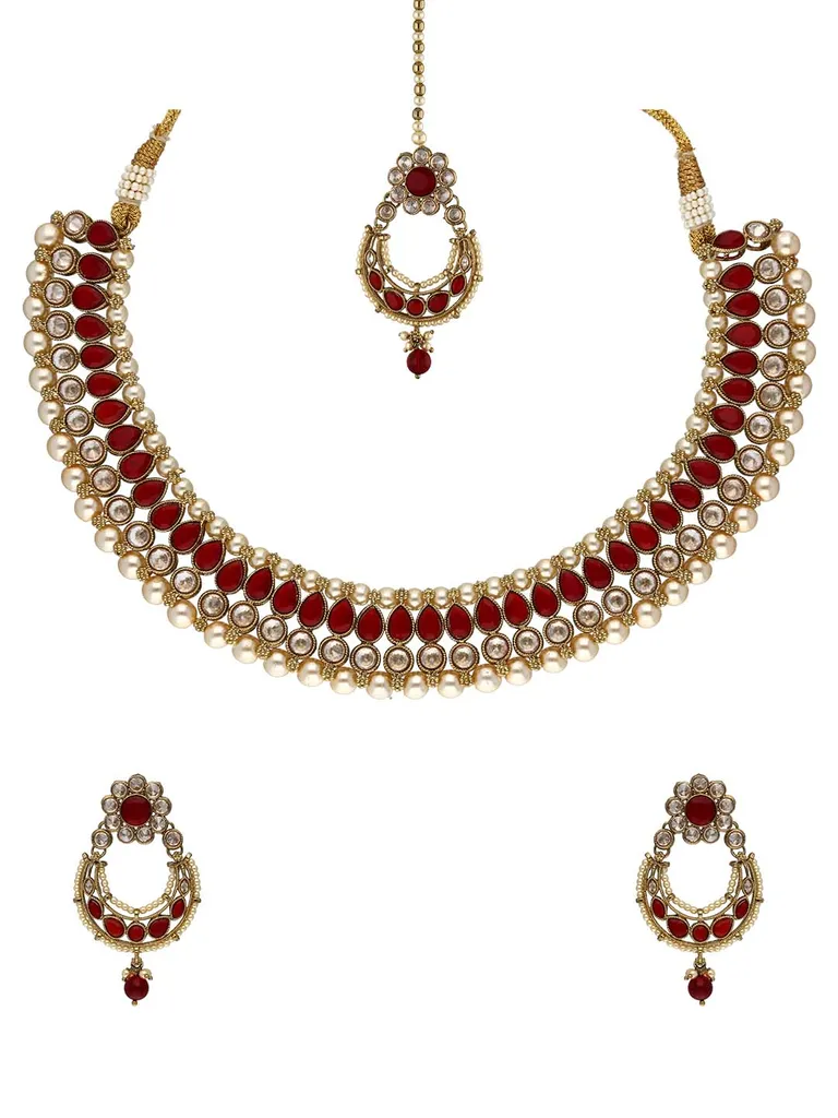 Reverse AD Necklace Set in Mehendi finish - OMKC1668MA
