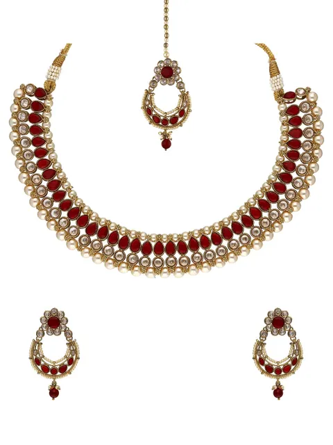 Reverse AD Necklace Set in Mehendi finish - OMKC1668MA