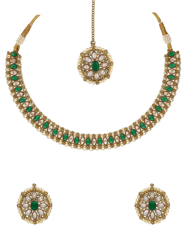 Reverse AD Necklace Set in Mehendi finish - OMKC1690GR