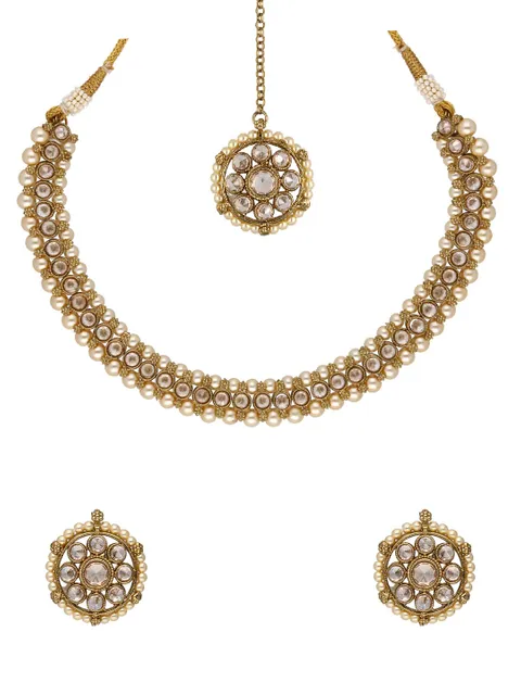 Reverse AD Necklace Set in Mehendi finish - OMKC1691LC
