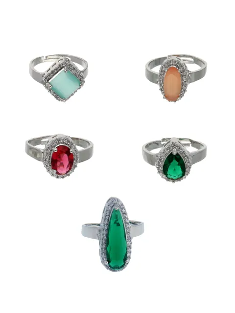 AD / CZ Finger Ring in Assorted color and Rhodium finish - PPPROM1