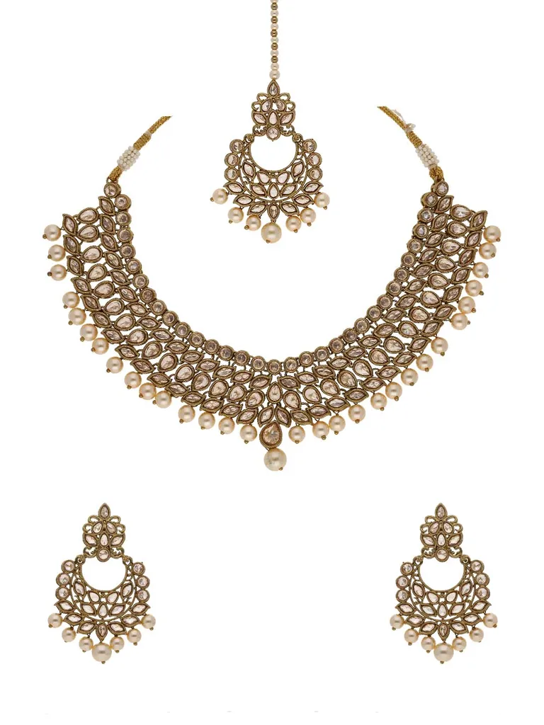 Reverse AD Necklace Set in Mehendi finish - OMK17M_LC