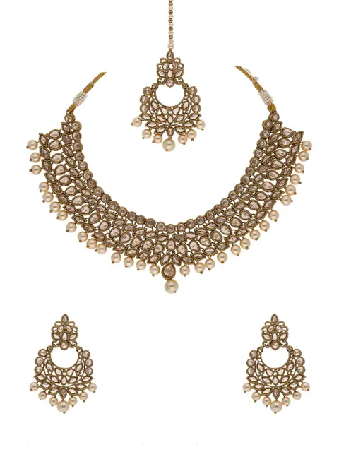 Reverse AD Necklace Set in Mehendi finish - OMK17M_LC
