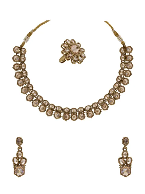 Reverse AD Necklace Set in Mehendi finish - OMK98M_LC