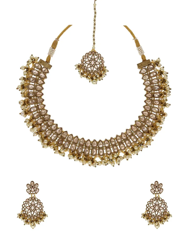 Reverse AD Necklace Set in Mehendi finish - OMKM47M