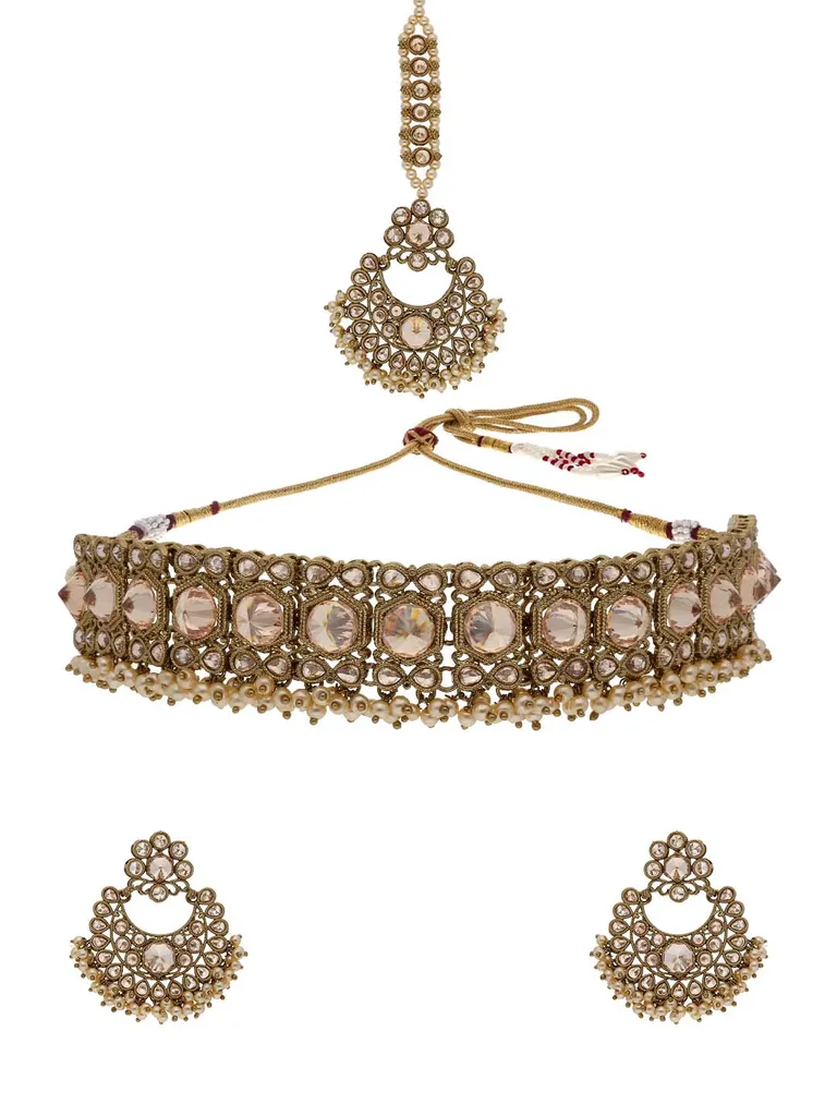 Reverse AD Choker Necklace Set in Mehendi finish - OMK152M_LC