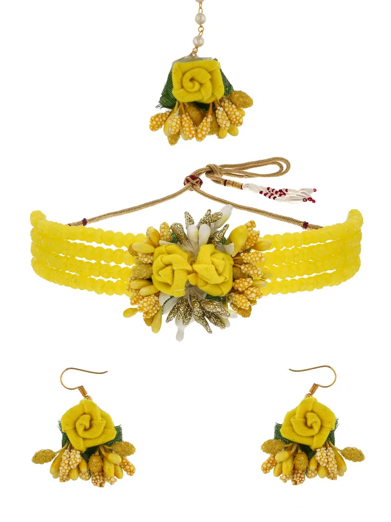 Floral Choker Necklace Set in Gold finish - KYR43