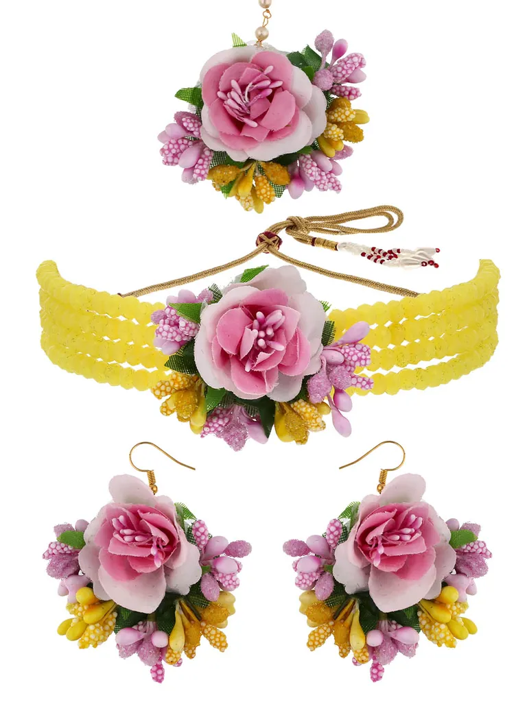 Floral Choker Necklace Set in Gold finish - KYR45