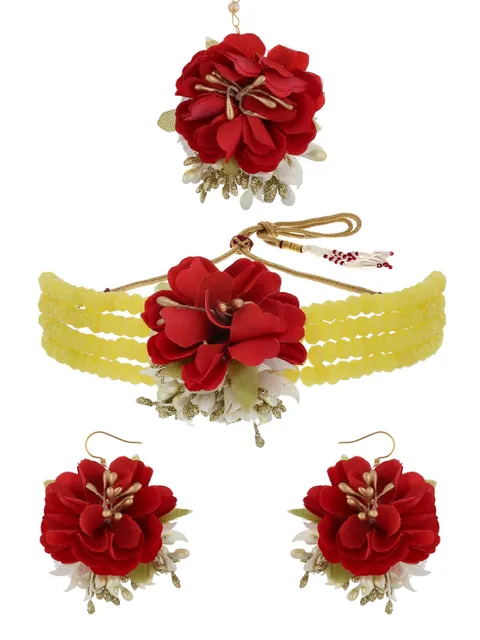 Floral Choker Necklace Set in Gold finish - KYR83