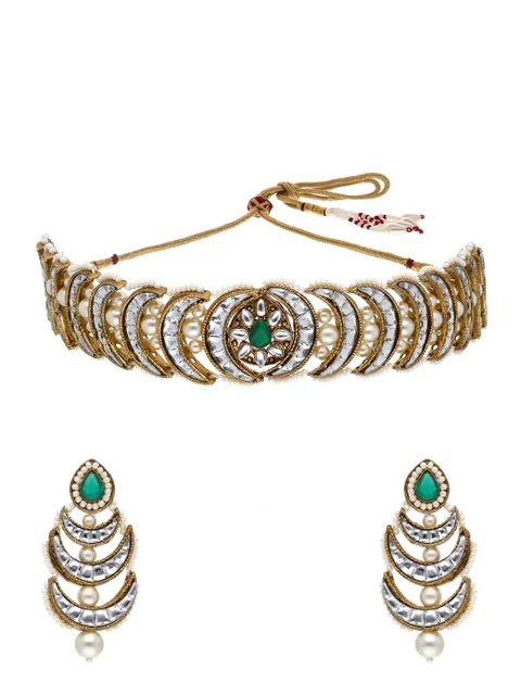 Kundan Choker Necklace Set in Mehendi finish - SJV18