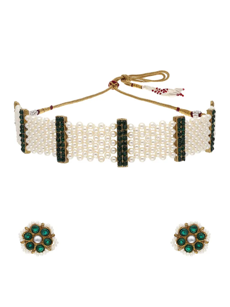 Kundan Choker Necklace Set in Mehendi finish - SJV20