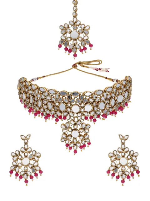 Mirror Choker Necklace Set in Gold finish - LAKMO559