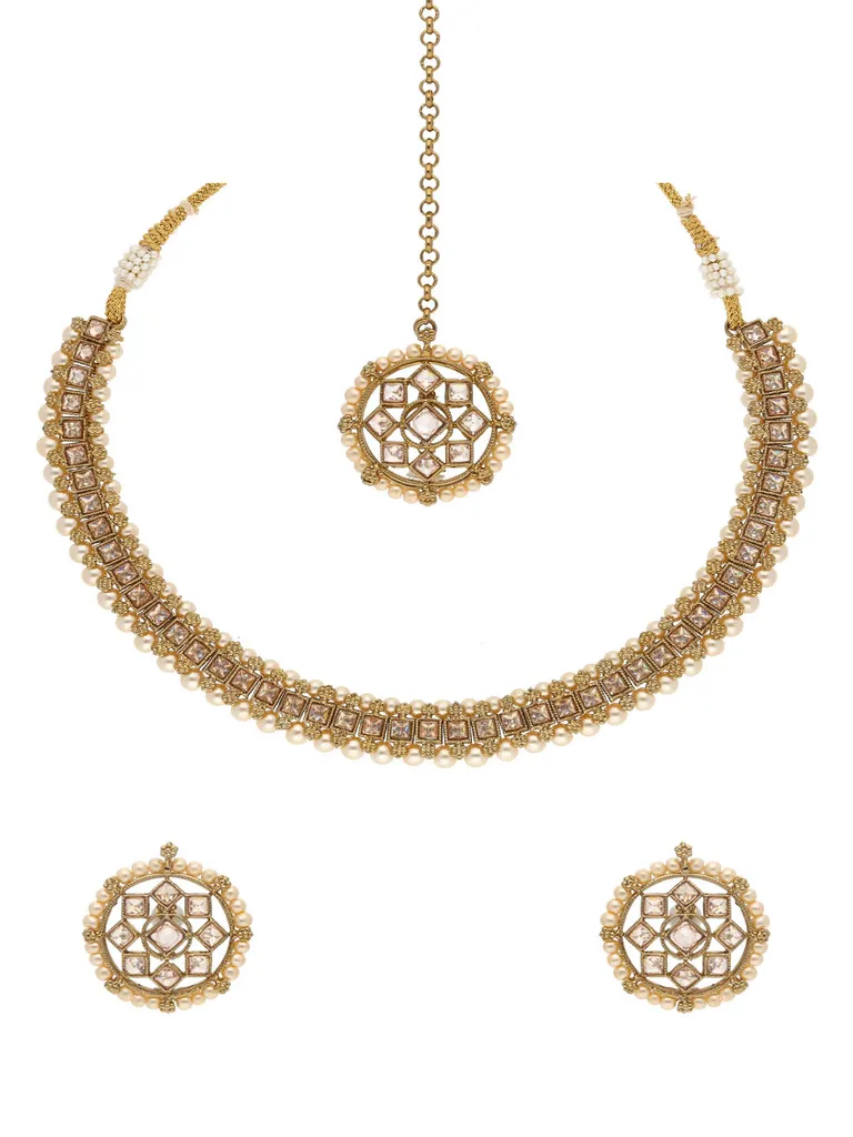 Reverse AD Necklace Set in Mehendi finish - OMK1694LC