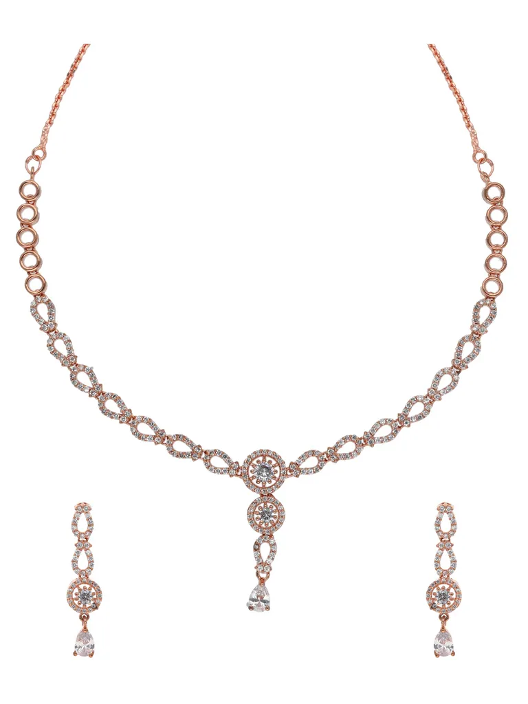 AD / CZ Necklace Set in Rose Gold finish - ADND32