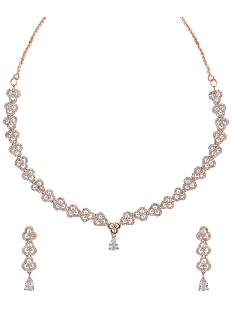 AD / CZ Necklace Set in Rose Gold finish - ADND70