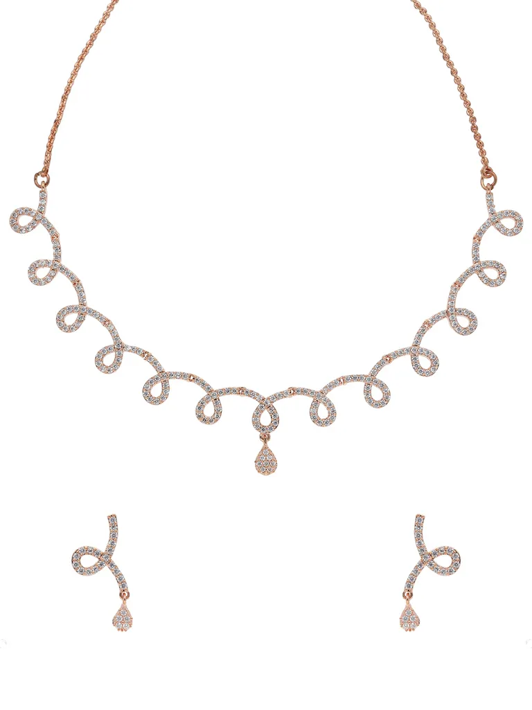 AD / CZ Necklace Set in Rose Gold finish - CNB5023