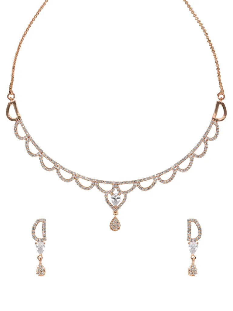 AD / CZ Necklace Set in Rose Gold finish - CNB5036