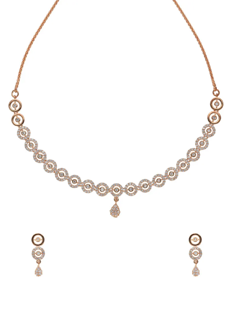 AD / CZ Necklace Set in Rose Gold finish - CNB15675