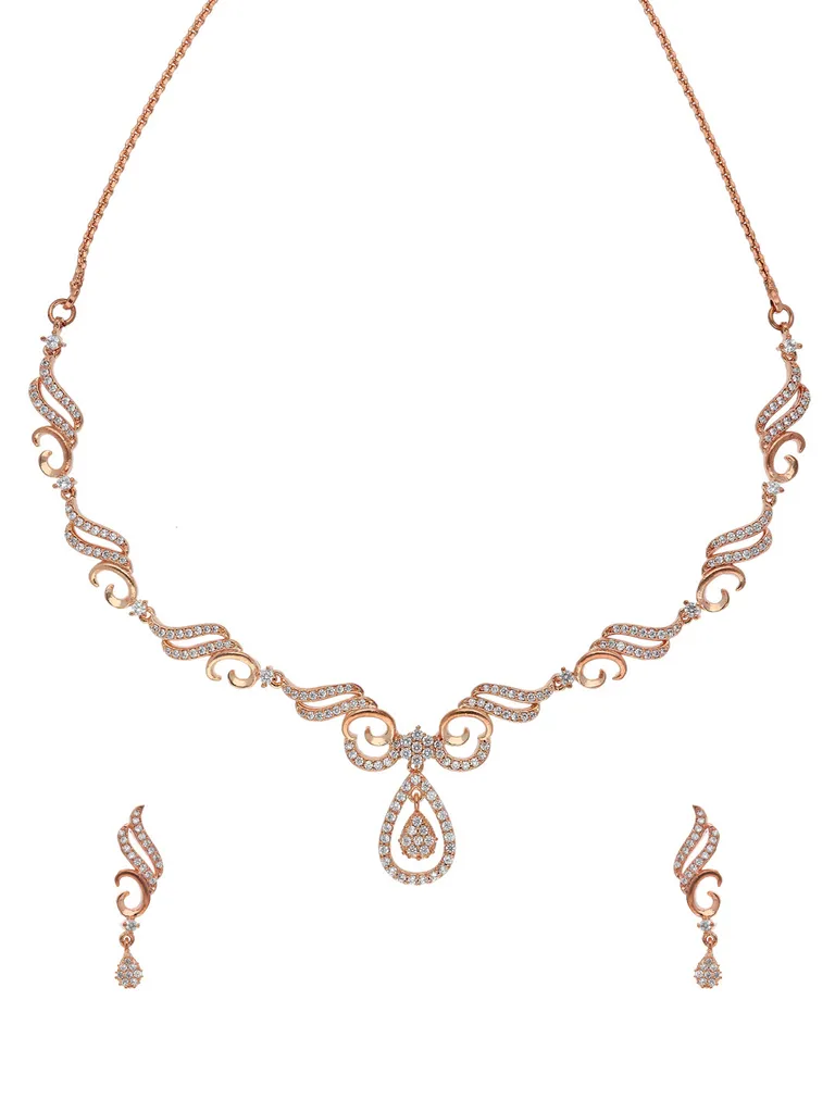 AD / CZ Necklace Set in Rose Gold finish - CNB15678