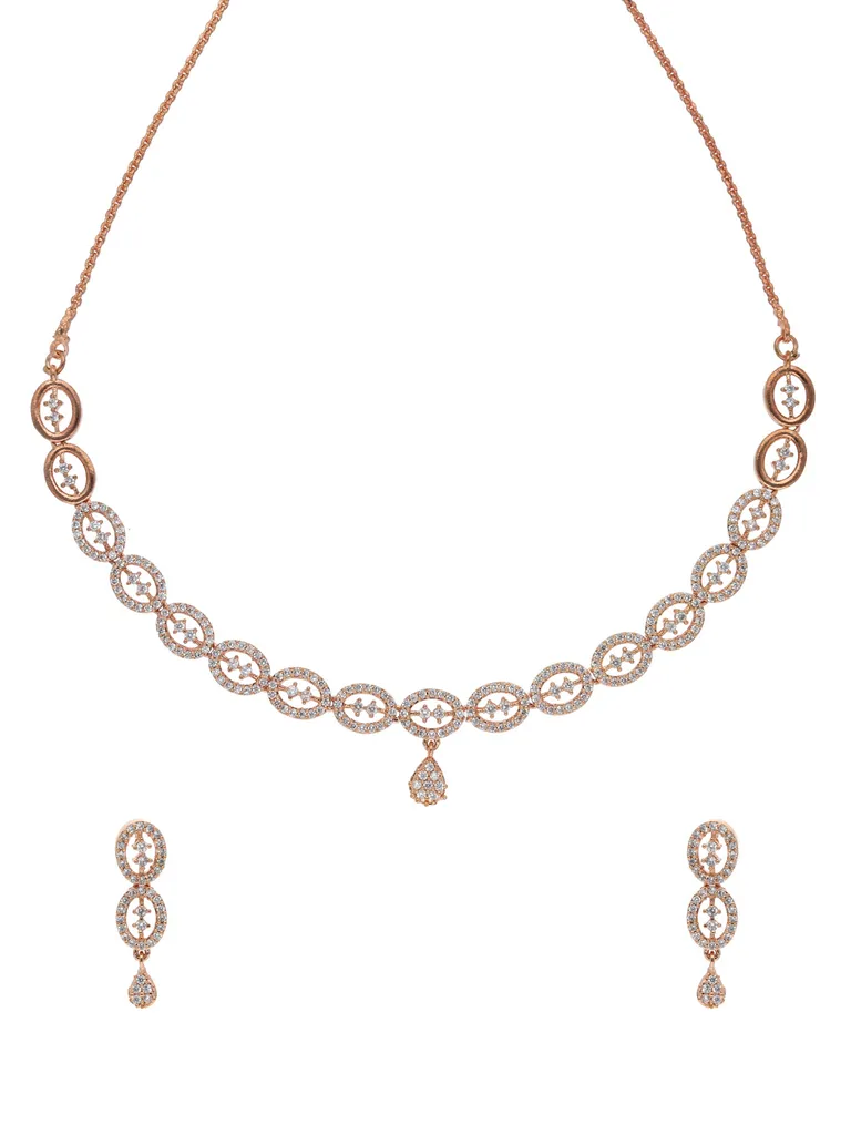 AD / CZ Necklace Set in Rose Gold finish - CNB15683