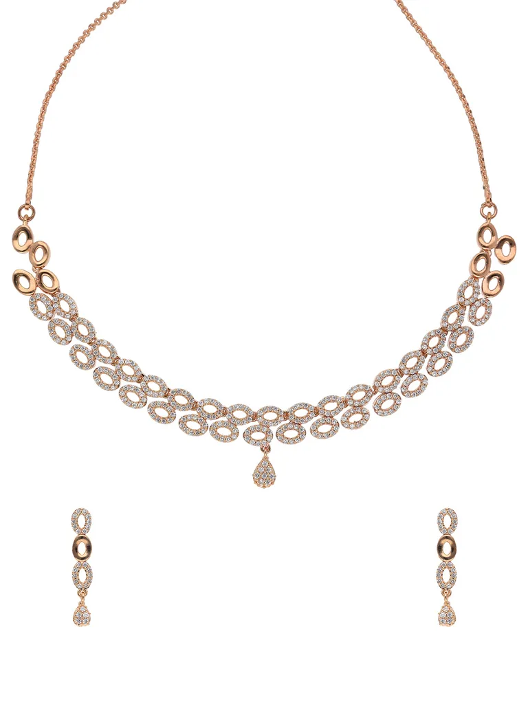 AD / CZ Necklace Set in Rose Gold finish - CNB15694