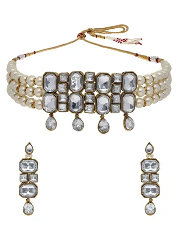 Pearls Choker Necklace Set in Mehendi finish - S7211