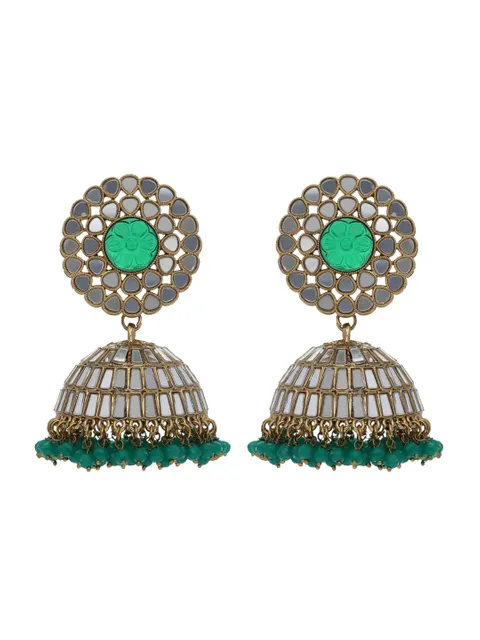 Mirror Jhumka Earrings in Mehendi finish - CNB21778