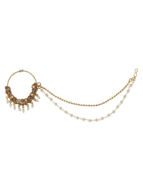 Traditional Nose Ring with Chain in Gold finish - SHA2194
