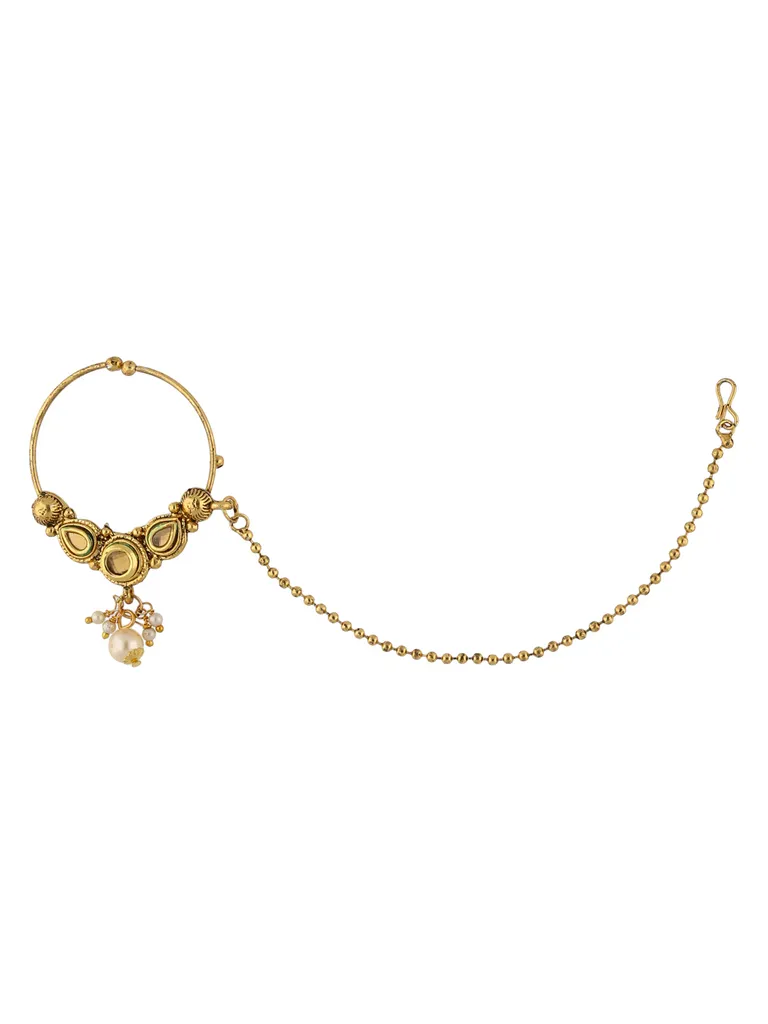 Traditional Nose Ring with Chain in Gold finish - SHA1924