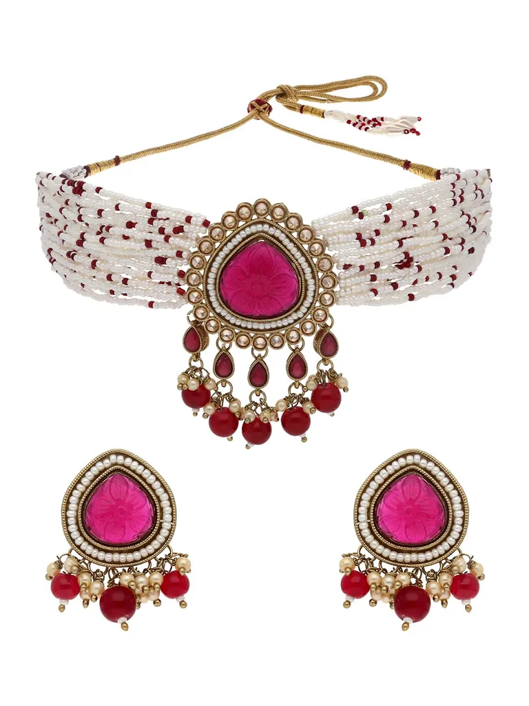 Reverse AD Choker Necklace Set in Mehendi finish - PAY