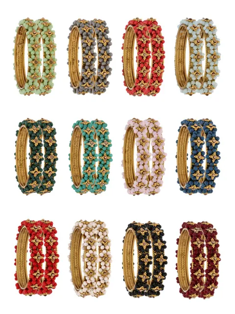Traditional Crystal Bangles in assorted colors and pack of 12 - 1903