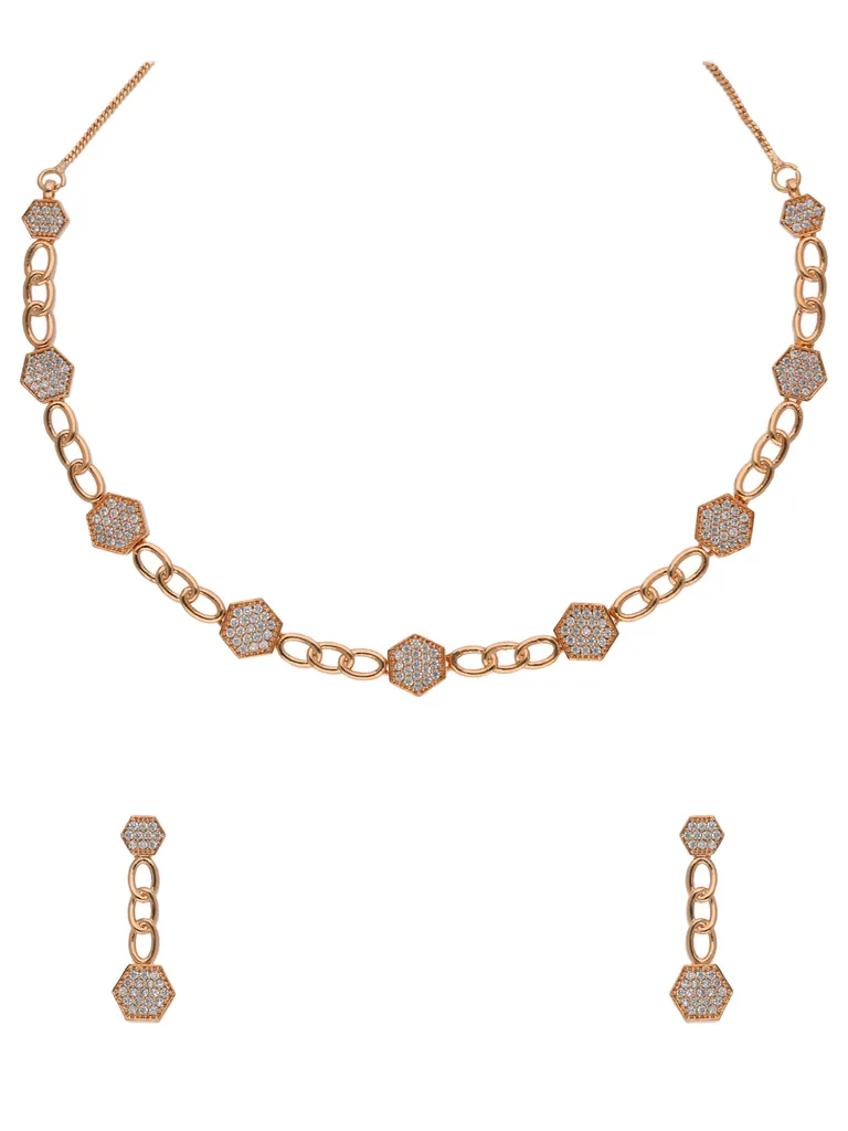 AD / CZ Necklace Set in Rose Gold finish - RRM70149