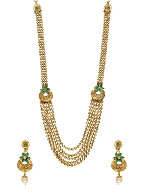 Antique Long Necklace Set in Gold finish - PRT4553