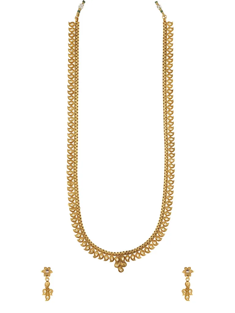 Antique Long Necklace Set in Gold finish - PRT4498