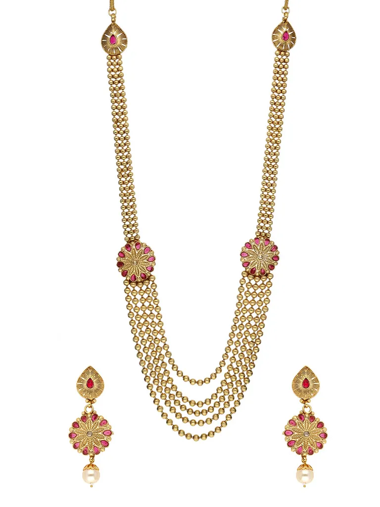 Antique Long Necklace Set in Gold finish - PRT4557