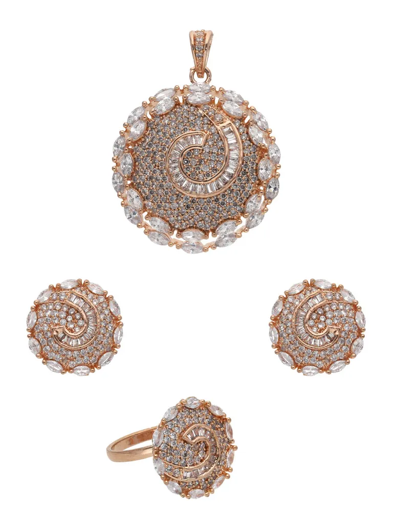 AD / CZ Pendant Set with Finger Ring in Rose Gold finish - CNB26032