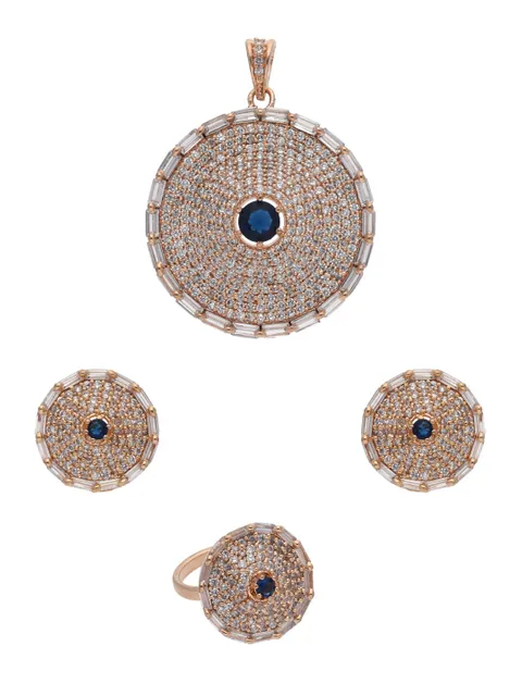 AD / CZ Pendant Set with Finger Ring in Rose Gold finish - CNB26030