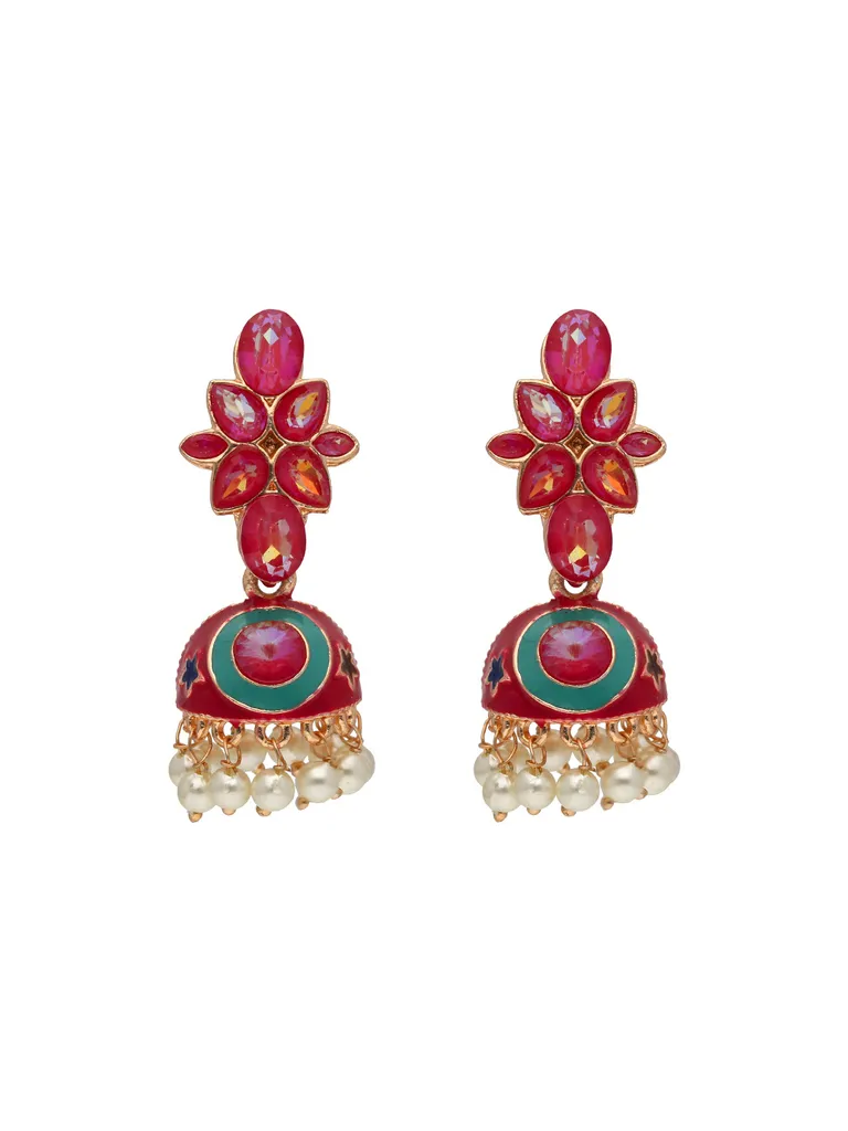 Meenakari Jhumka Earrings in Rose Gold finish - PRJS22409