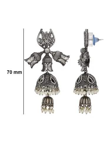 Antique Jhumka Earrings in Oxidised Silver finish - KEJ