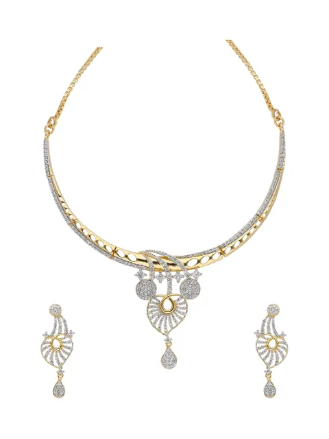 AD / CZ Necklace Set in Two Tone finish - SKH128