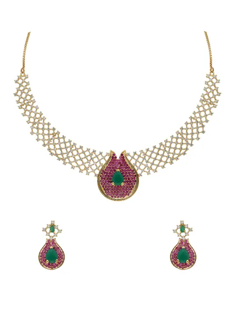 AD / CZ Necklace Set in Gold finish - ADN597