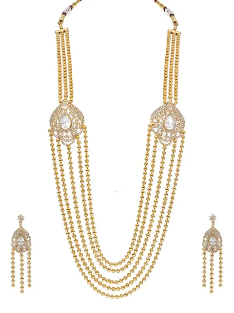 AD / CZ Long Necklace Set in Gold finish - SKH163