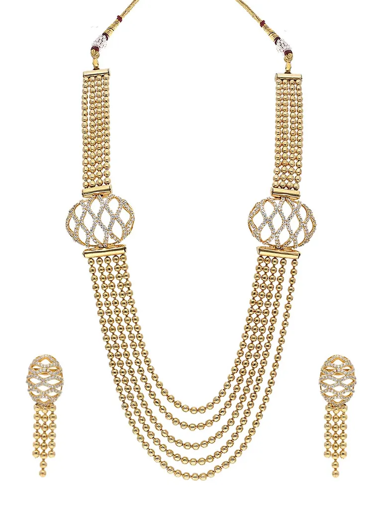 AD / CZ Long Necklace Set in Gold finish - SKH166